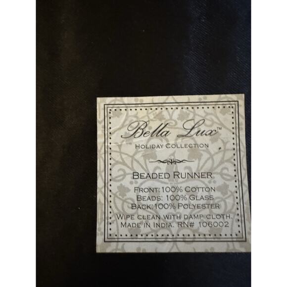 Lot of 2 Bella Lux Black Silver Beaded Table Runners Floral Holiday Collection - Picture 6 of 6
